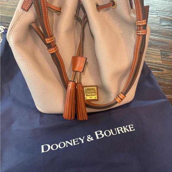 Dooney & Bourke Pebble Leather Bucket Bag | Grey | Drawstring - Picture 2 of 9
